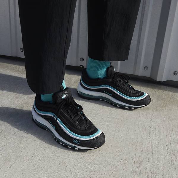 Black / White / Turquoise Nike Air Max 97 SE Men's Sneakers | NK645VSY