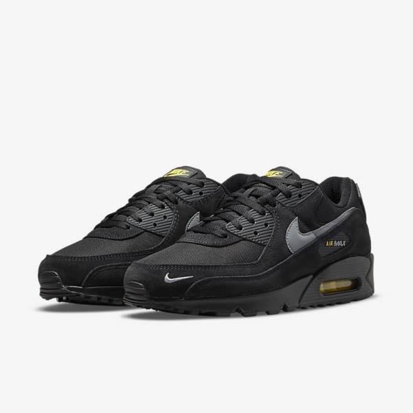 Black / Yellow / Metal Grey Nike Air Max 90 Men's Sneakers | NK174VYD