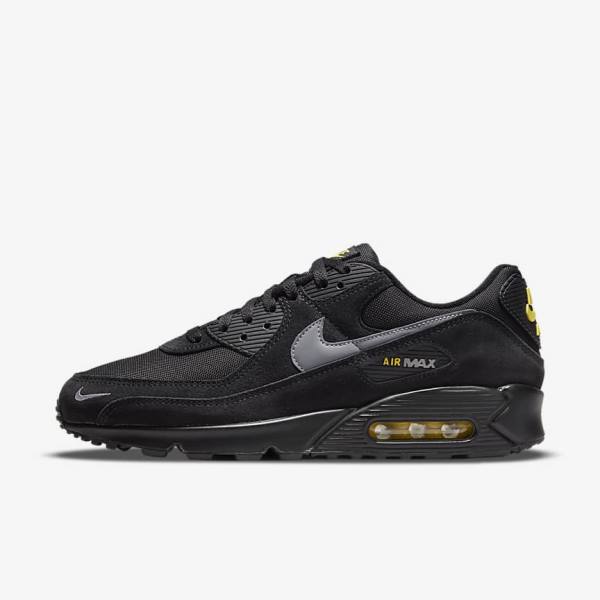 Black / Yellow / Metal Grey Nike Air Max 90 Men\'s Sneakers | NK174VYD