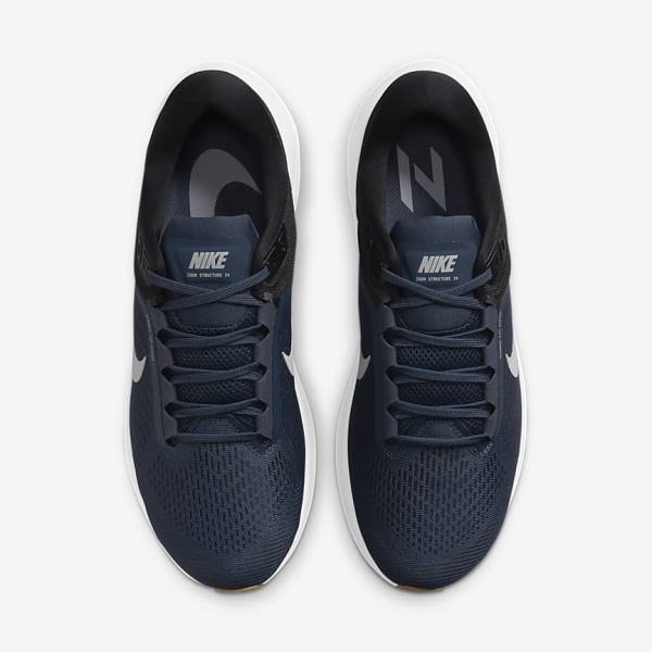 Blue / Black / Dark Obsidian / Grey Nike Air Zoom Structure 24 Road Men's Running Shoes | NK652VKR