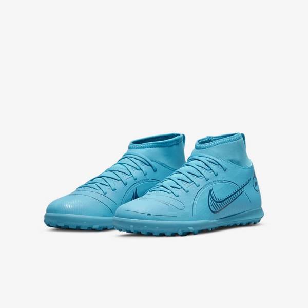 Blue / Orange Nike Jr. Mercurial Superfly 8 Club TF Older Turf Kids' Football Shoes | NK480YPH