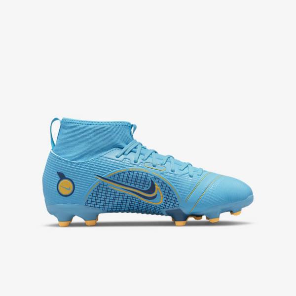 Blue / Orange Nike Jr. Mercurial Superfly 8 Academy MG Older Multi-Ground Kids' Football Shoes | NK621OKX