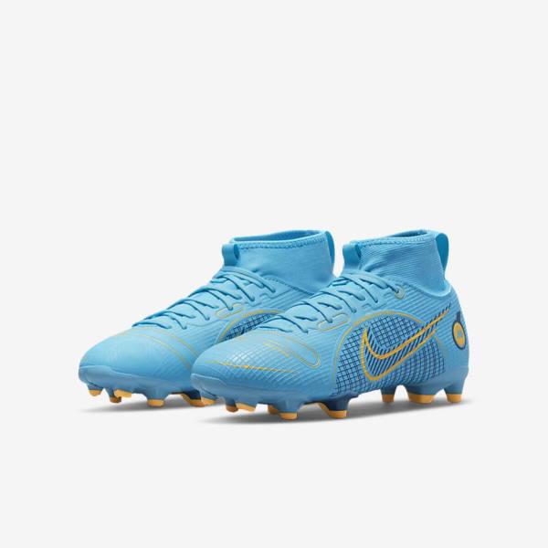 Blue / Orange Nike Jr. Mercurial Superfly 8 Academy MG Older Multi-Ground Kids' Football Shoes | NK621OKX