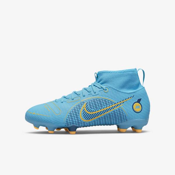 Blue / Orange Nike Jr. Mercurial Superfly 8 Academy MG Older Multi-Ground Kids\' Football Shoes | NK621OKX