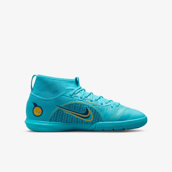 Blue / Orange Nike Jr. Mercurial Superfly 8 Academy IC Younger and Older Indoor Court Kids' Football Shoes | NK946FRQ