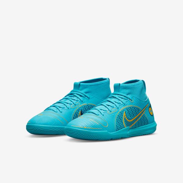 Blue / Orange Nike Jr. Mercurial Superfly 8 Academy IC Younger and Older Indoor Court Kids' Football Shoes | NK946FRQ