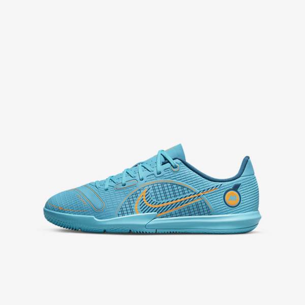 Blue / Orange Nike Jr. Mercurial Vapor 14 Academy IC Older Indoor Court Kids\' Football Shoes | NK876KCT