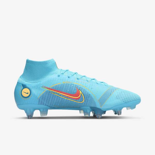 Blue / Orange Nike Mercurial Superfly 8 Elite SG-PRO Anti-Clog Traction Soft-Ground Men's Football Shoes | NK324ZHX