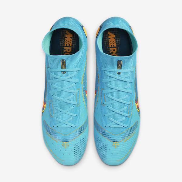 Blue / Orange Nike Mercurial Superfly 8 Elite SG-PRO Anti-Clog Traction Soft-Ground Men's Football Shoes | NK324ZHX