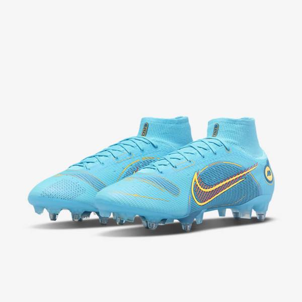 Blue / Orange Nike Mercurial Superfly 8 Elite SG-PRO Anti-Clog Traction Soft-Ground Men's Football Shoes | NK324ZHX