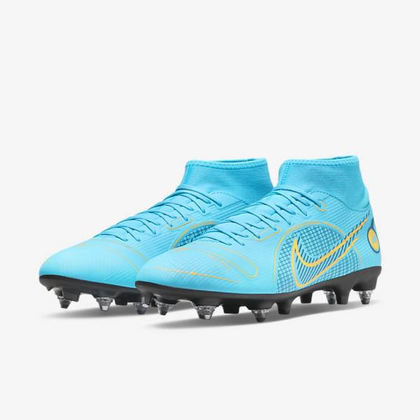 Blue / Orange Nike Mercurial Superfly 8 Academy SG-PRO Anti-Clog Traction Soft-Grounds Women's Football Shoes | NK752VOK