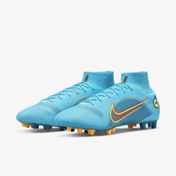 Blue / Orange Nike Mercurial Superfly 8 Elite AG Artificial-Grasss Men's Football Shoes | NK783XIM