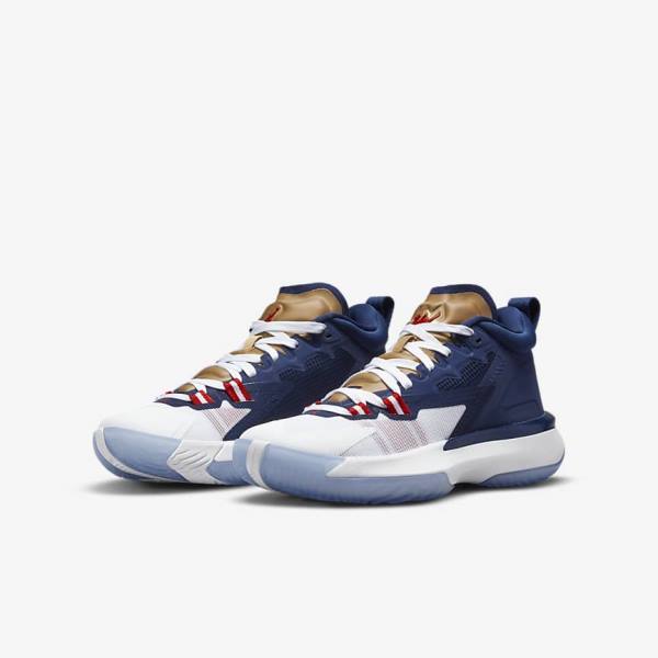 Blue / White / Metal Gold / Red Nike Zion 1 Older Kids' Sneakers | NK362DKH