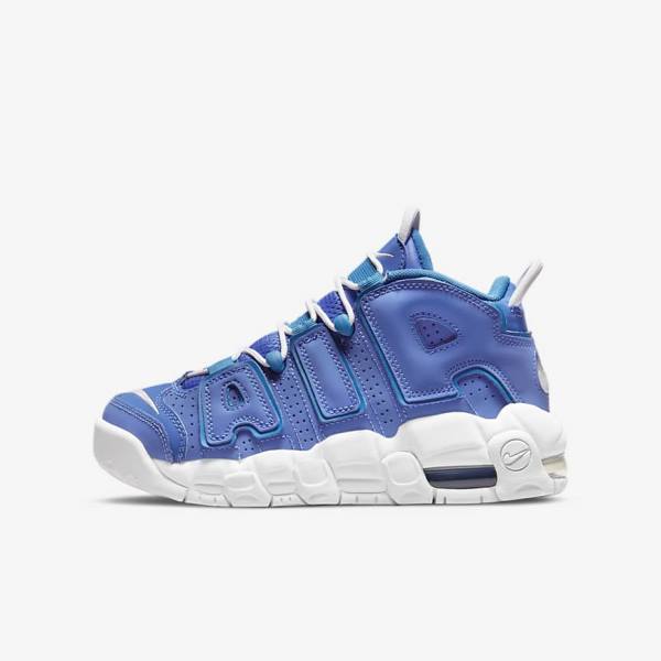 Blue / White Nike Air More Uptempo Older Kids\' Sneakers | NK347JTR