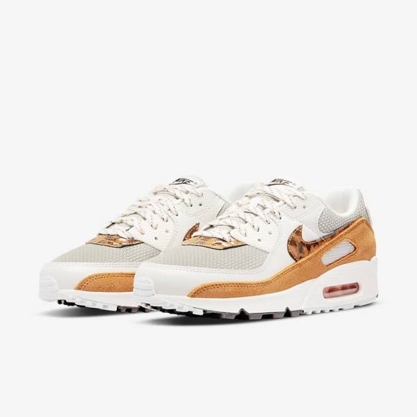 Brown / Light Beige / Yellow Nike Air Max 90 Women's Sneakers | NK409AJV