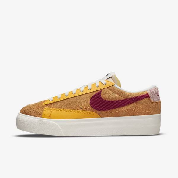 Gold / Pink / Burgundy Nike Blazer Low Platform Women\'s Sneakers | NK130GAB