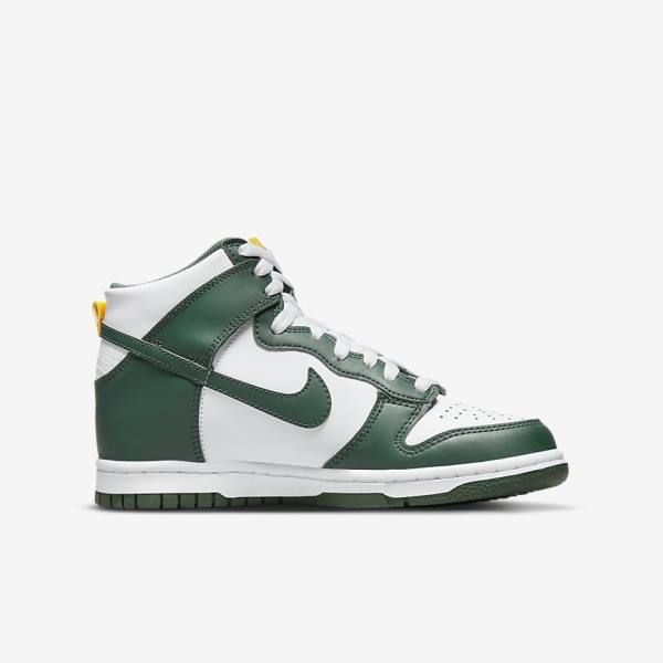 Green / Gold / White Nike Dunk High Older Kids' Sneakers | NK187SDZ