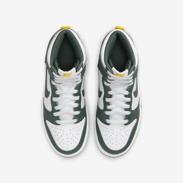 Green / Gold / White Nike Dunk High Older Kids' Sneakers | NK187SDZ