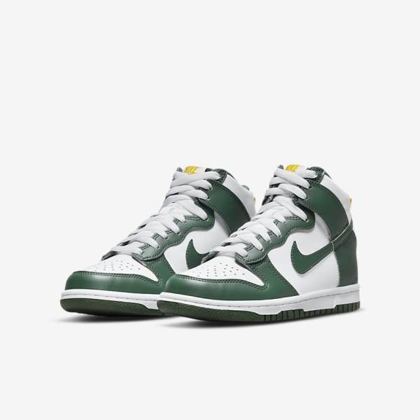 Green / Gold / White Nike Dunk High Older Kids' Sneakers | NK187SDZ