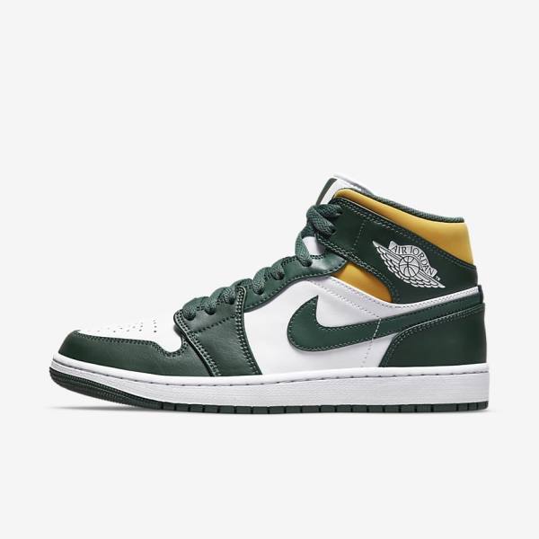 Green / White Nike Air Jordan 1 Mid Men\'s Sneakers | NK946KNP