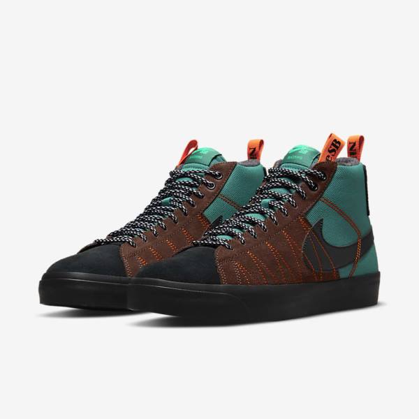 Green / White / Orange / Black Nike SB Zoom Blazer Mid Premium Women's Skate Shoes | NK236FXB