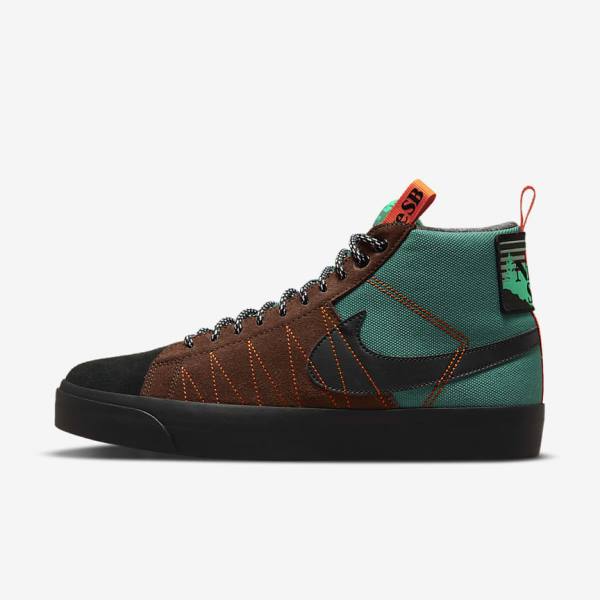 Green / White / Orange / Black Nike SB Zoom Blazer Mid Premium Women\'s Skate Shoes | NK236FXB