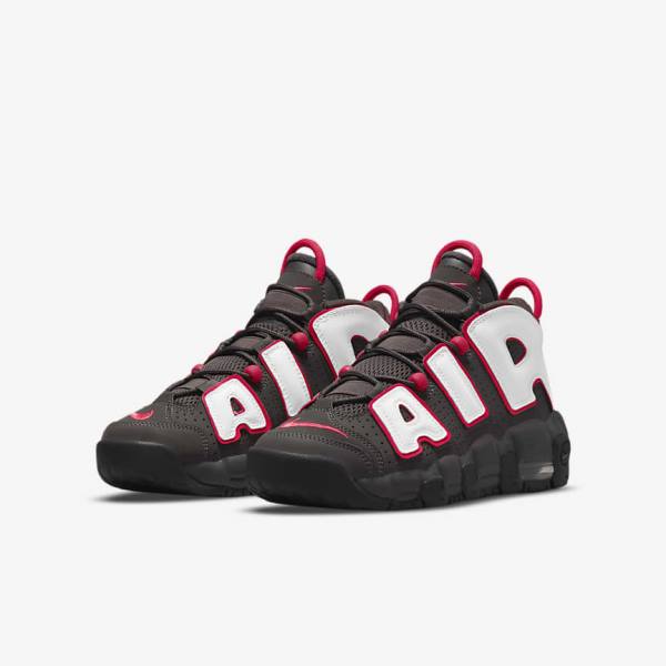 Grey / Black / Red / White Nike Air More Uptempo Older Kids' Sneakers | NK804VDF