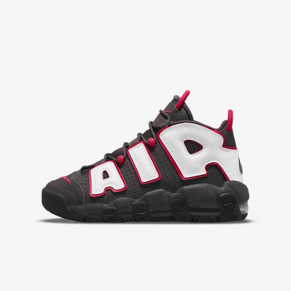 Grey / Black / Red / White Nike Air More Uptempo Older Kids\' Sneakers | NK804VDF