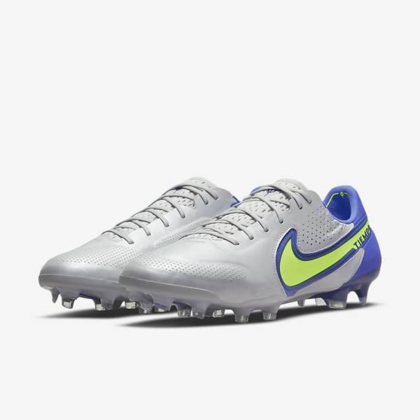 Grey / Blue Nike Tiempo Legend 9 Elite FG Firm-Ground Women's Football Shoes | NK531QIU