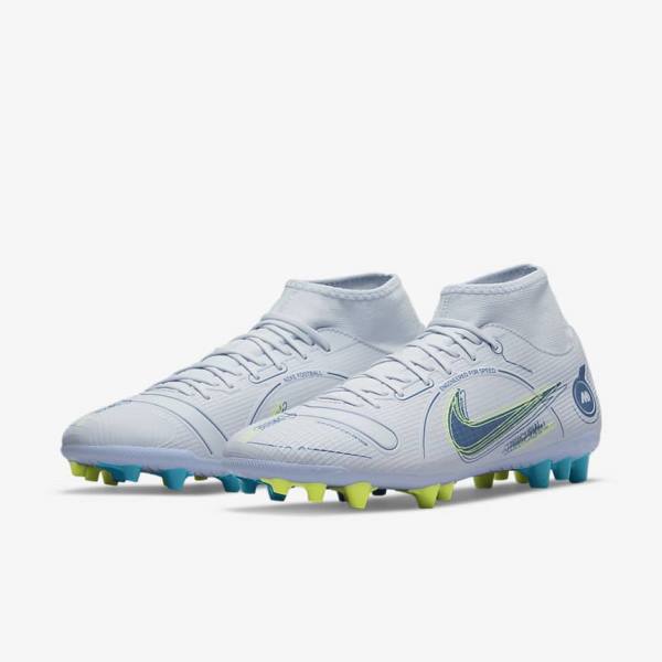 Grey / Light Blue / Dark Blue Nike Mercurial Superfly 8 Academy AG Artificial-Grass Women's Football Shoes | NK524CIE