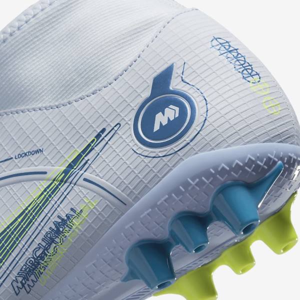 Grey / Light Blue / Dark Blue Nike Mercurial Superfly 8 Academy AG Artificial-Grass Women's Football Shoes | NK524CIE