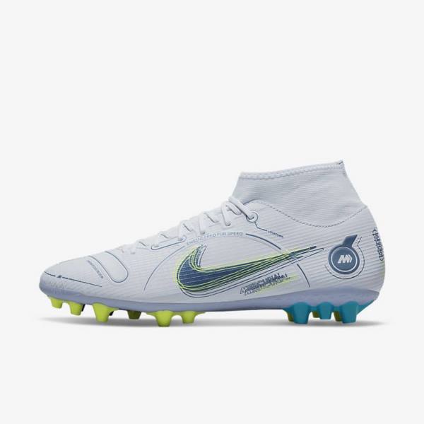 Grey / Light Blue / Dark Blue Nike Mercurial Superfly 8 Academy AG Artificial-Grass Women\'s Football Shoes | NK524CIE