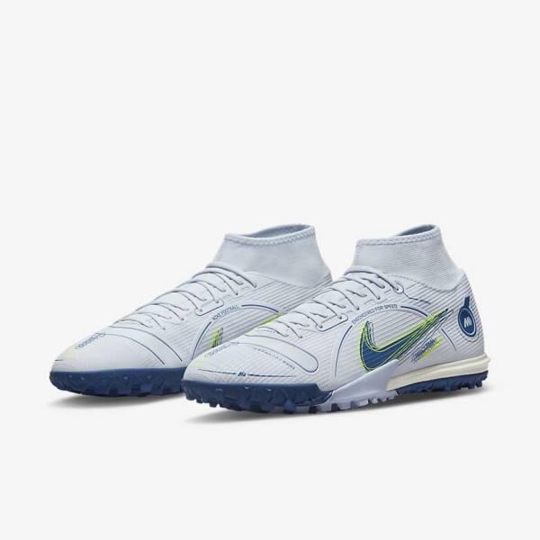 Grey / Light Blue / Dark Blue Nike Mercurial Superfly 8 Academy TF Turf Women's Football Shoes | NK568NAI