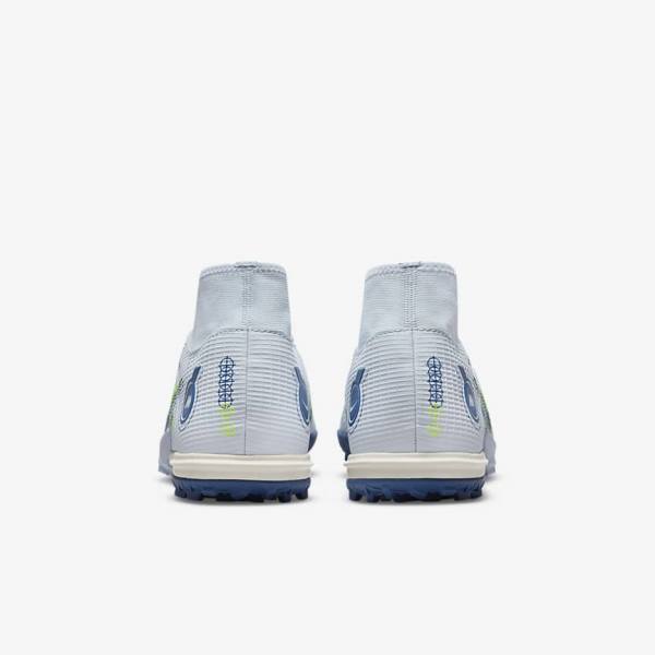 Grey / Light Blue / Dark Blue Nike Mercurial Superfly 8 Academy TF Turf Women's Football Shoes | NK568NAI