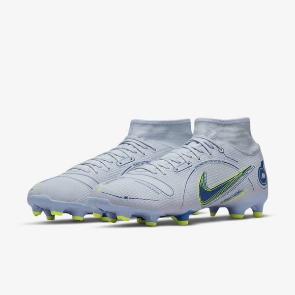 Grey / Light Blue / Dark Blue Nike Mercurial Superfly 8 Academy MG Multi-Grounds Men's Football Shoes | NK609PNQ