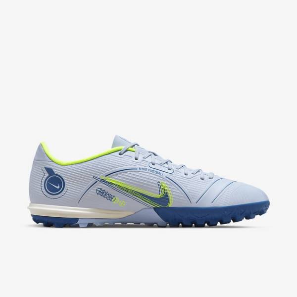 Grey / Light Blue / Dark Blue Nike Mercurial Vapor 14 Academy TF Turf Women's Football Shoes | NK680FJL