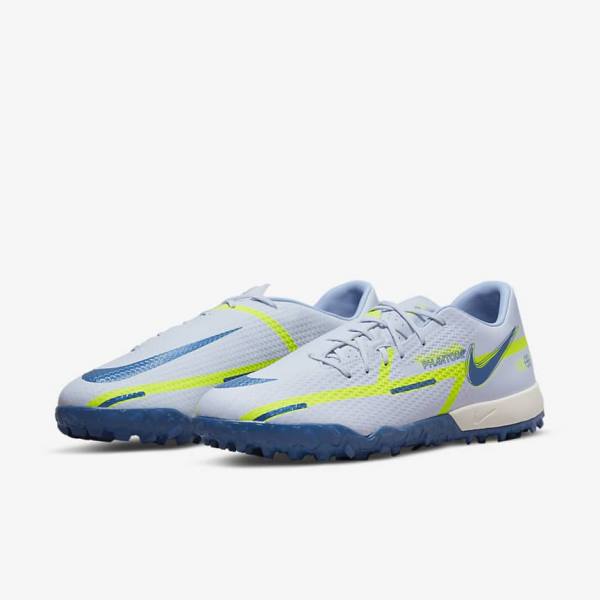 Grey / Light Blue / Dark Blue Nike Phantom GT2 Academy TF Turf Men's Football Shoes | NK581JAU