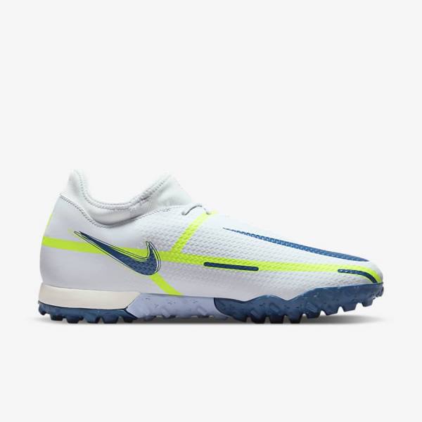 Grey / Light Blue / Dark Blue Nike Phantom GT2 Academy Dynamic Fit TF Turf Men's Football Shoes | NK632NTS