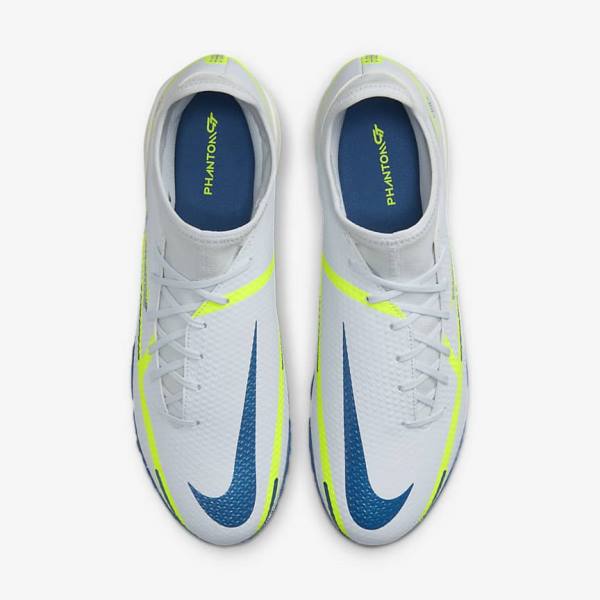 Grey / Light Blue / Dark Blue Nike Phantom GT2 Academy Dynamic Fit TF Turf Men's Football Shoes | NK632NTS