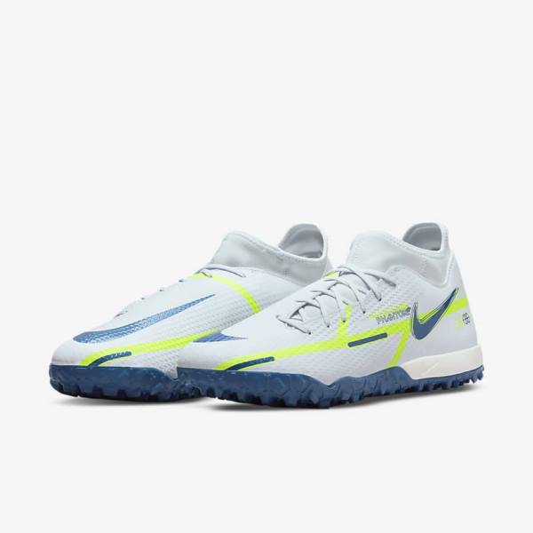 Grey / Light Blue / Dark Blue Nike Phantom GT2 Academy Dynamic Fit TF Turf Men's Football Shoes | NK632NTS