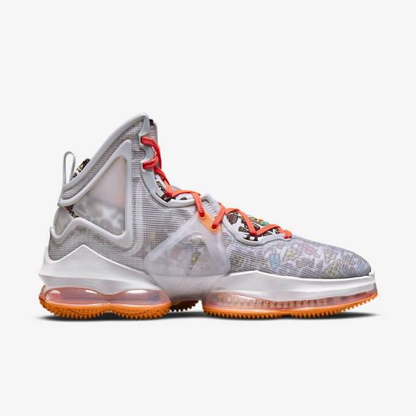 Grey / Orange / Light Red / Green Nike LeBron 19 Men's Basketball Shoes | NK250SAT