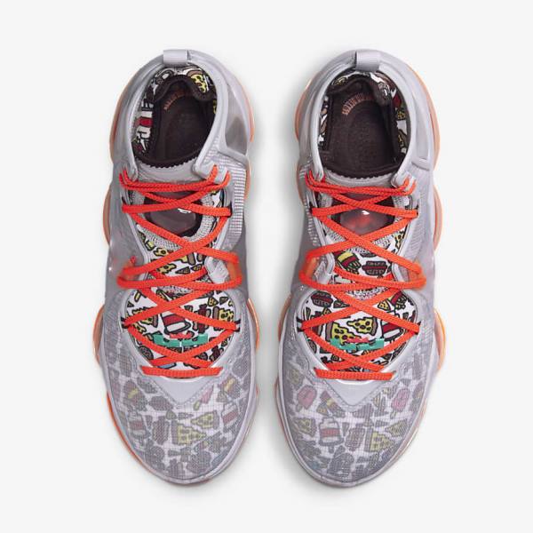 Grey / Orange / Light Red / Green Nike LeBron 19 Men's Basketball Shoes | NK250SAT