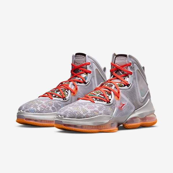 Grey / Orange / Light Red / Green Nike LeBron 19 Men's Basketball Shoes | NK250SAT