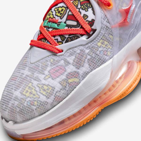 Grey / Orange / Light Red / Green Nike LeBron 19 Men's Basketball Shoes | NK250SAT