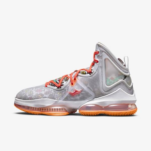 Grey / Orange / Light Red / Green Nike LeBron 19 Men\'s Basketball Shoes | NK250SAT