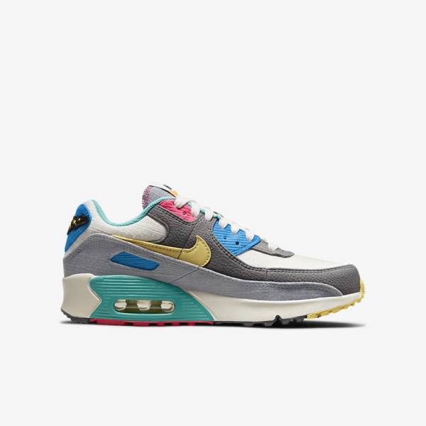 Grey / Pink Nike Air Max 90 Older Kids' Sneakers | NK571FQB