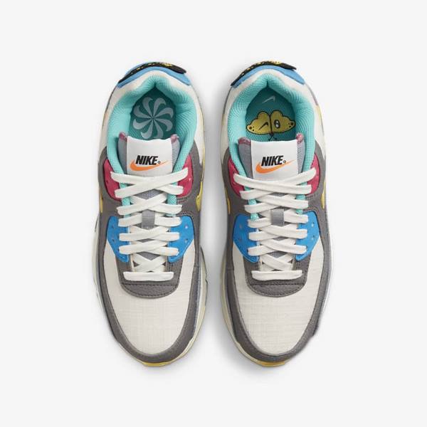 Grey / Pink Nike Air Max 90 Older Kids' Sneakers | NK571FQB