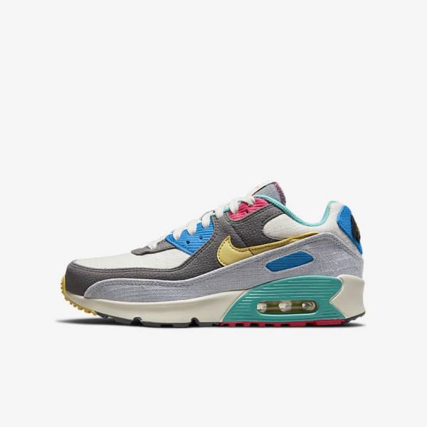 Grey / Pink Nike Air Max 90 Older Kids\' Sneakers | NK571FQB