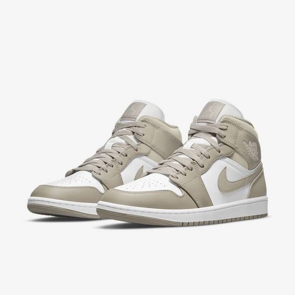 Grey / White / Light Beige Nike Air Jordan 1 Mid Men's Sneakers | NK367BDE