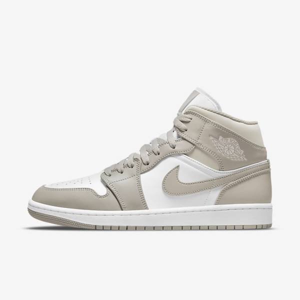 Grey / White / Light Beige Nike Air Jordan 1 Mid Men\'s Sneakers | NK367BDE